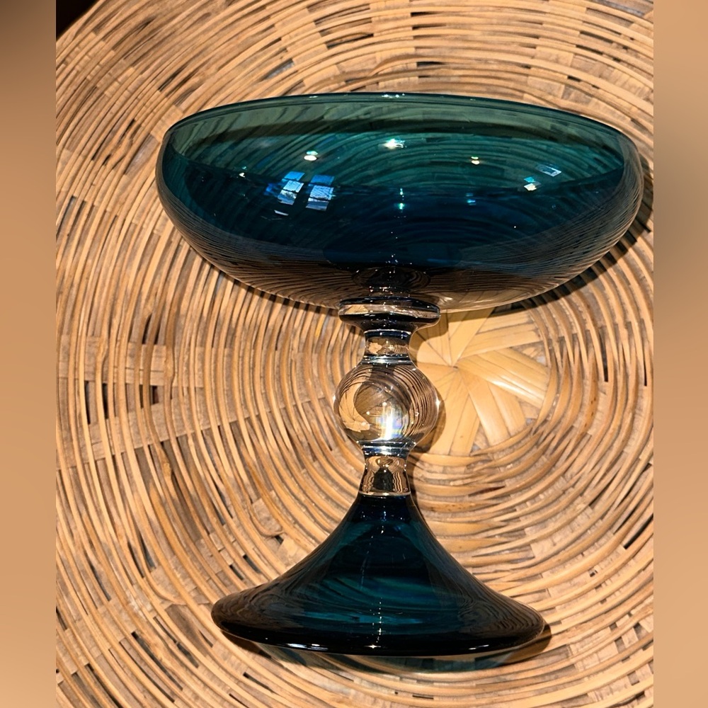 *VTG* Elegant Teal Glass Compote